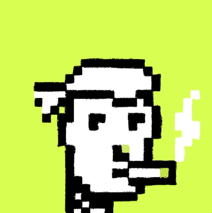 A pixel art illustration on a green background showing a smoking character with sunglasses, holding a cigarette in its mouth.