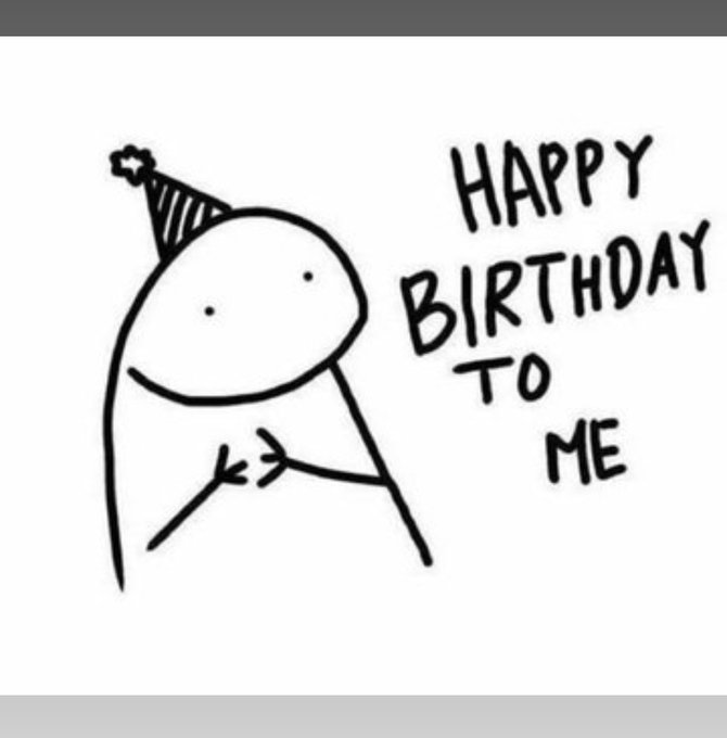 The image features a black and white drawing of a person wearing a party hat, which appears to be a cartoon character or a doodle. The text "Happy Birthday To Me" is written above this drawing, indicating that it's a birthday message for someone who might not be able to attend the actual celebration due to their age. The post also includes an image of a cake with the caption "Cake day for NoobCake".