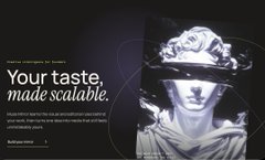 A dark vertical image, possibly a sign or advertisement, with partially legible text including 'Your taste made scalable' next to a blurred grayscale figure.
