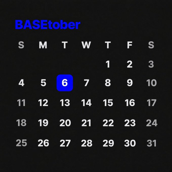 A black calendar graphic titled 'BASEtober' highlights October 6th with a blue square.