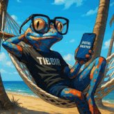 The image features a cartoon frog wearing glasses and holding a cell phone with the word "TIBBIR" written on its shirt. The scene takes place at a beach where the frog is sitting in a hammock, relaxing and enjoying the view of the ocean. The image also includes text that reads "not gonna lie, but if we want crypto to survive and become a future of financial system, we need more ppl like $TIBBIR holders based, convinced, long-term vision, active, supportive, intelligent, innovative and mature." This suggests that the image is related to the concept of cryptocurrency or blockchain technology.