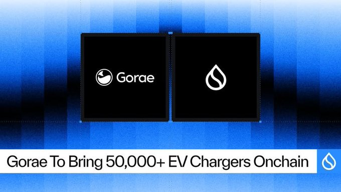 A promotional graphic with the Gorae logo and text 'Gorae To Bring 50,000+ EV Chargers Onchain' displayed on a blue background.