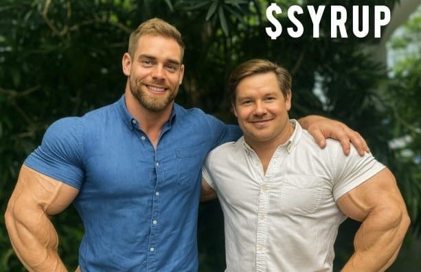 The image features two men posing for a picture, both wearing blue shirts. They are standing next to each other with their arms around one another's shoulders. In front of them, there is text that reads "Maple Syrup". The image also includes an overlay of the phrase "When people ask why Maple keeps climbing the ranks, it’s not one thing. It’s the interviews. It’s the institutional adoption. It’s the community. It’s the relentless focus on bringing credit markets onchain." This text is likely a caption or description of the image and its context.