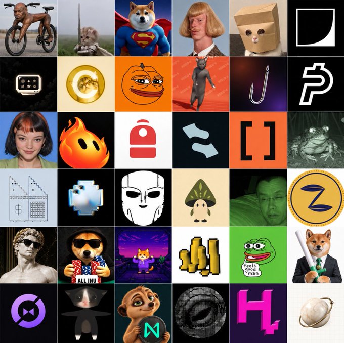 The image is a 6x6 grid featuring a chaotic mix of internet memes and crypto symbols—including a dog on a bike, Shiba Inu mascots, Pepe the Frog, a pixelated crab, cat figures, the Zcash (Z) logo, the "ALL IN U" dog, a devil Pepe, and the Near Protocol (N) symbol—alongside various abstract icons and faces.

The post's caption ("If you didn't make money on any of these in the last 30 days, it might be time to give up") ties the meme collage to the crypto world, suggesting each image represents a popular memecoin or cryptocurrency (like DOGE, SHIB, PEPE, ZEC, NEAR) whose recent price surges have left non-investors behind.