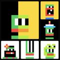 A pixel art compilation showcases five colorful 11x11 grid characters from Jack Butcher's "Opepen" NFT collection, featuring simple blocky figures with varied color palettes of yellow, green, red, and blue against black backgrounds. The post celebrates the artist's inclusion in this constrained creative project, with 66 hours remaining in the minting window.