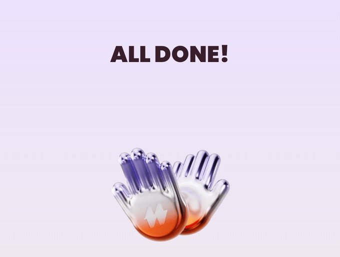An illustration featuring two iridescent 3D hands with the text 'ALL DONE!' above them and a white lightning bolt logo in the center of the palm.