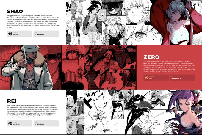 The image features a website called "@Azuki" with two different layouts of its pages. The first layout has a red background and black text, while the second layout has a white background and black text. Both layouts include various images related to the website's content or design.