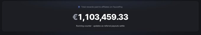 A dark screen displays a running counter showing 'Total rewards paid to affiliates on PausePay' at €1,103,459.33.