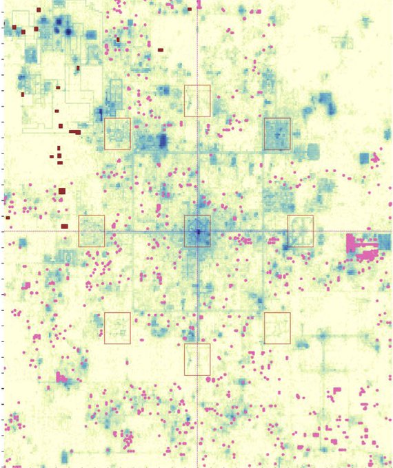 !!!The image shows a map with different colored squares, each representing a user's location. The squares are scattered across the map, indicating that users have traveled to various places. The post discusses whether teleportation can completely eliminate human mobility by erasing the fingerprints of our movements in virtual worlds.