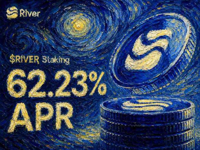 The image features a striking painting of two coins positioned in front of a wave, with one coin floating above the other. The background of the painting displays an abstract representation of the night sky filled with swirling stars. The artist's signature is located at the bottom right corner of the image, and there are various texts about the coin or investment details scattered throughout the composition, depending on which part of the painting you're looking at.