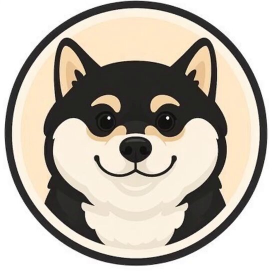The image features a black and white dog with a big smile, looking directly at the camera. The dog's face is the main focus of the image, and its expression conveys happiness or excitement. The background appears to be a circle, which could potentially represent a logo or a circular design element related to the post.