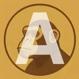The Apes cryptocurrency logo, featuring a white letter 'A' overlaid on a brown circle with a stylized ape face, resembling a mirror reflection.