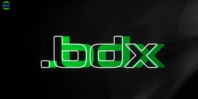 A graphic displaying the '.bdx' logo in green and white neon style on a black background, with a small 'BNS' logo in the top left corner.