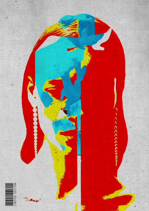 A stylized pop-art portrait of a woman with long hair rendered in bold red, yellow, cyan, and white brushstrokes, featuring a barcode with "LIMITED EDITION" text at the bottom left.