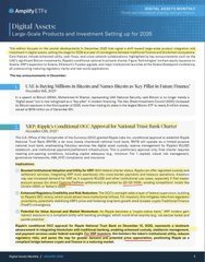 The image is an Amplify ETFs webpage discussing the Digital Assets Large-Cap Products and Investment Setting up for 2026, mentioning the Amplify Spot Bitcoin ETF ($SPBC), Transform DeFi ETF ($DFBC), and Liquid Mid Cap Growth ETF ($MID), which connects to the XRP and FedNow context by highlighting digital asset investment opportunities.
