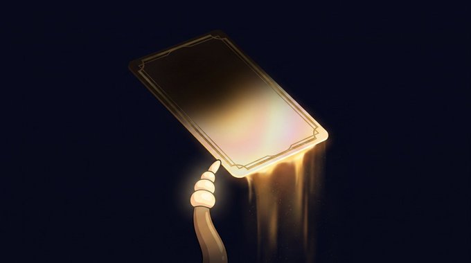 An animated scene showing a hand pouring golden, glowing liquid (resembling honey) from a rectangular card or frame against a dark background.