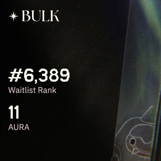 The image shows a black background with white text that reads "Bulk" and "#6,839". The post also contains an image of a shark with its eyes closed. A code is shown below the image which appears to be for users to start ascending the mainnet waitlist. This code reads "@bulktrade", implying that this might be a link or a message related to the bulk trade platform and the shark imagery could potentially represent the name of an item being bought or sold on this platform, possibly in the form of merchandise or digital content.