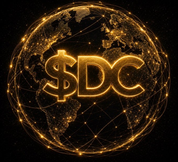 The image features a large globe with the word "DC" written in gold letters, surrounded by numerous lines of light that connect different parts of the world together. The text also mentions a movement called "DC", which could be related to cryptocurrency or some other form of digital currency. The post seems to be promoting an event or initiative involving DC and its followers.