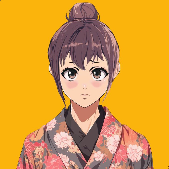 An anime-style portrait of a young woman with a high bun hairstyle, wearing a floral kimono against a yellow background, representing the "Dōruzu" project featured in the post about the $RLBZ flywheel on ApeChain.