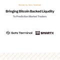 A presentation slide titled 'Bringing Bitcoin Backed Liquidity To Prediction Market Traders' by Bots Terminal and SmartX.
