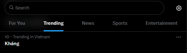 A dark-themed social media search interface showing trending hashtags, with the top one being 'Khẳng' from Vietnam.