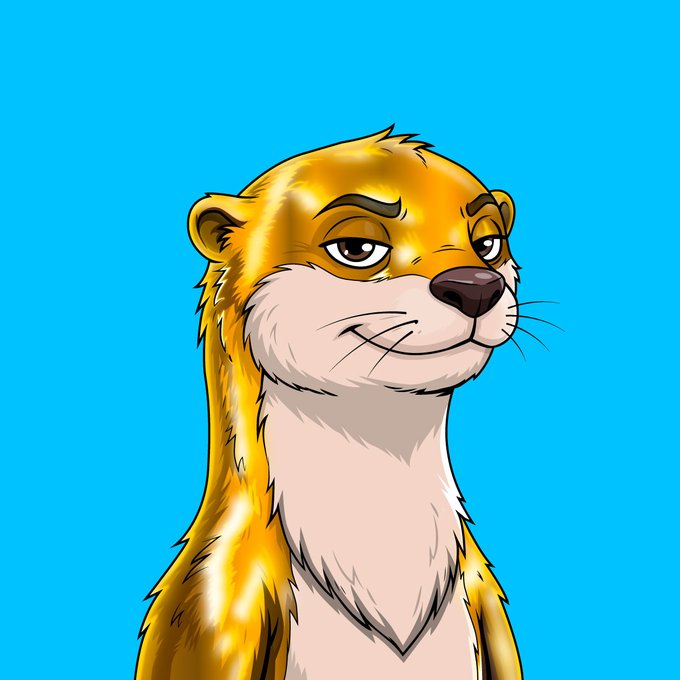 A digital illustration of a yellow and brown meerkat with a cream-colored chest and muzzle against a bright blue background.