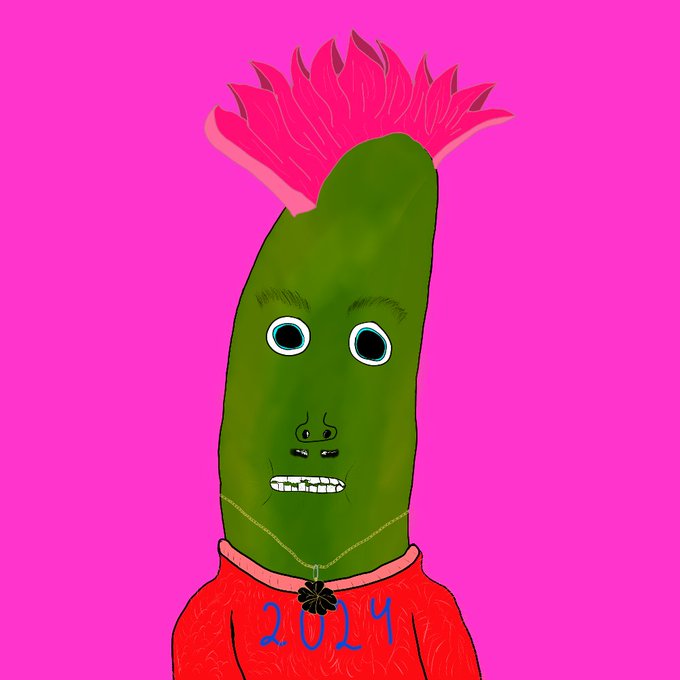A cartoon character with a green pepper-like head, pink spiky hair, and a red shirt reading "2014" in blue lettering is depicted against a bright pink background, adding a playful visual to the "Happy Taco Tuesday" greeting.