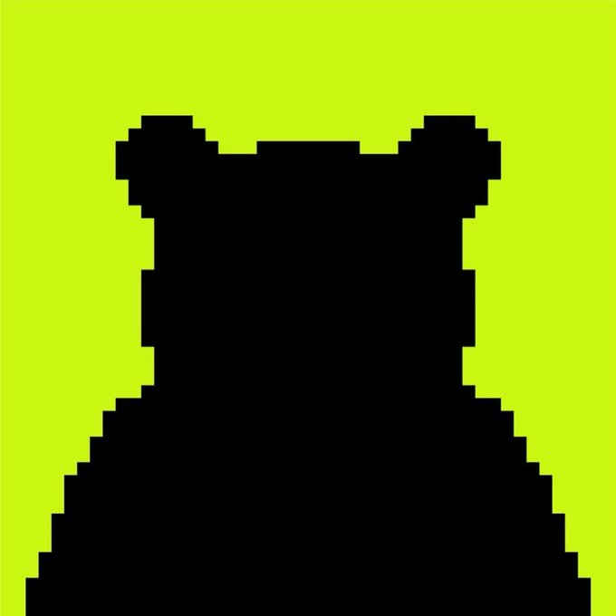 A pixelated black silhouette of a bear-like character against a bright yellow-green background.