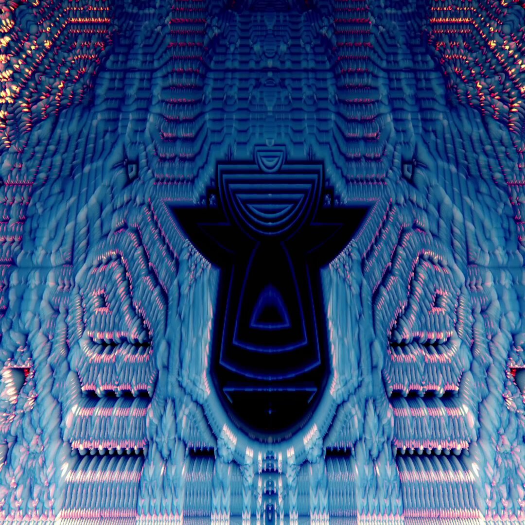 The image features a large, abstract blue pattern with a black bird-like shape at its center. The background of the image is a gradient of blue and pink colors, creating an immersive visual experience. The image also contains text that reads "GM with Liminal Blue A real-time WebGL/GLSL shader exploring liminal space." This suggests that the image may be related to a digital art project or game that incorporates elements of surrealism and surreal imagery.