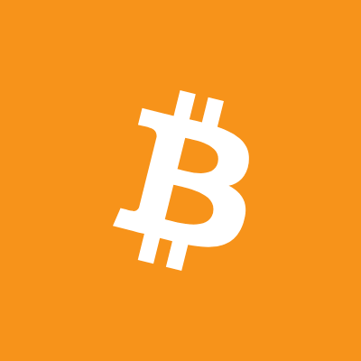 The Bitcoin (BTC) logo, a stylized white 'B' with two vertical strokes, displayed on a solid orange background.