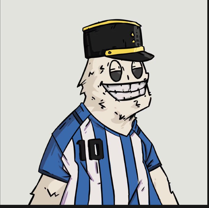 The image features a cartoon character wearing a black hat with gold accents, standing against a white background. The character has a blue striped shirt and a mustache. The caption of the image reads "My timeline is full of art again I miss the NFT days and it feels good to know people are bullish again @TeamMessi @dobxbt @opensea". This text seems to be related to the cartoon character, possibly discussing their artwork or the current state of the art market.