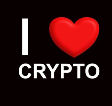 A simple black graphic shows the text "I [red heart] CRYPTO."