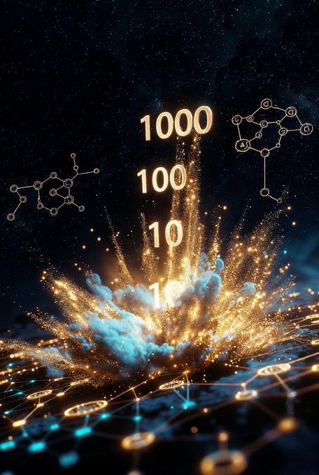 The image features a black background with a large explosion of gold sparks, surrounded by blue lines that resemble a network or web. The explosion appears to be coming from the center of the image, which is labeled "Nucleus". The explosion has numbers written above and below it, indicating its significance in relation to the post. The text "Nucleus gives real builders & OGs the distribution they earned through reputation & social contribution = Better rewards & opportunities." suggests that the explosion symbolizes the explosion of knowledge or ideas related to the post's content.