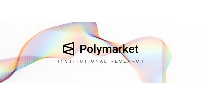 The Polymarket Institutional Research logo set against a colorful, wavy translucent background.