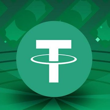 The Tether (USDT) logo displayed as a white 'T' symbol on a teal/green circular background with radiating light beams.