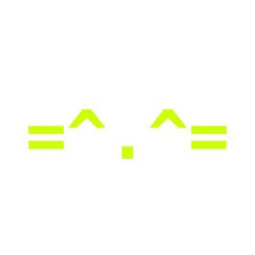 A minimalist yellow line-art illustration of a stylized cat face on a white background.