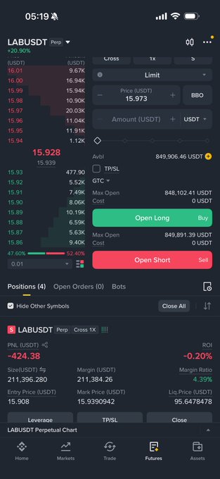 This image shows an overview of the latest news, updates or statistics about the Lab cryptocurrency trading app displayed on an iPhone screen. The app has been opened by a user for a short period of time, with various data points such as market price trends, changes in value, and other financial indicators visible. The post on social media also mentions this particular app, suggesting that it might be relevant or interesting to the users who follow Lab cryptocurrency trading news.