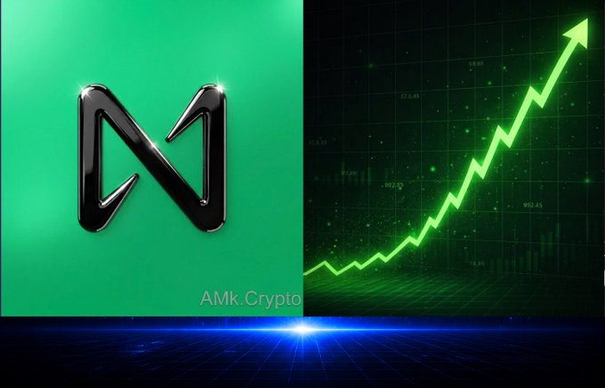 A Near Protocol (NEAR) cryptocurrency graphic with green logo and an upward trending chart on the right side, labeled 'AMk.Crypto'.