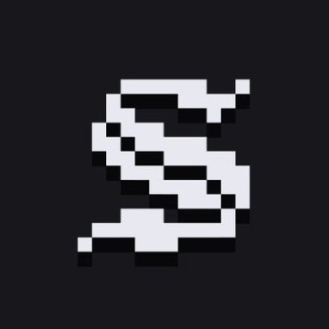 The image shows a pixelated gray letter "S" on a dark background, which appears to represent the logo or branding for Spritehood. This visually corresponds to the post's mention of @Spritehoodio, suggesting the pixel art "S" icon references this NFT project being compared to Pudgy Penguins.
