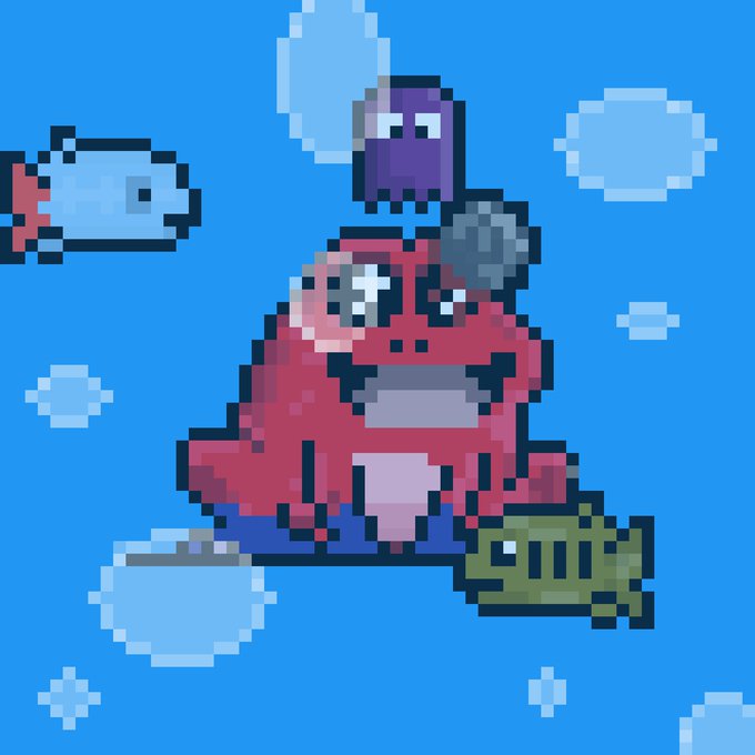 The image is a pixel art underwater scene featuring a red prehistoric creature resembling a primordial fish or seahorse with a purple jellyfish on its head, surrounded by bubbles and smaller fish against a bright blue background. 

The accompanying post—"Buy Slop, Hold Slop, Tweet Slop"—appears to be a meme riffing on classic crypto/stock hype phrases ("buy the dip, hold, tweet"), with "slop" referring to low-effort or AI-generated content. The pixel art image feels like the kind of quirky, low-fidelity visual that embodies the "slop" aesthetic—lo-fi, weird, and unmistakably machine-vibed.