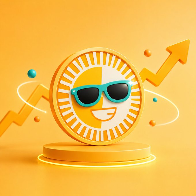 The image features an oversized sun-shaped coin with sunglasses, placed on a yellow platform against a bright orange background. The sun appears to be smiling, adding a playful touch to the scene. In the corner of the image, there's text that reads "Over 542 million USD in TVL is currently locked on SunSwap. High liquidity enables more efficient trading, reduces slippage, and supports a wide range of DeFi activities within the ecosystem". The combination of the sun-shaped coin with sunglasses and the relevant text creates an interesting visual representation of the concept of high liquidity in the cryptocurrency market.