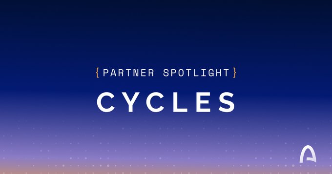 A minimalist title card features a blue to purple gradient background with the text '{ PARTNER SPOTLIGHT }' in small orange letters above 'CYCLES' in large white text, with a white logo in the bottom right corner.