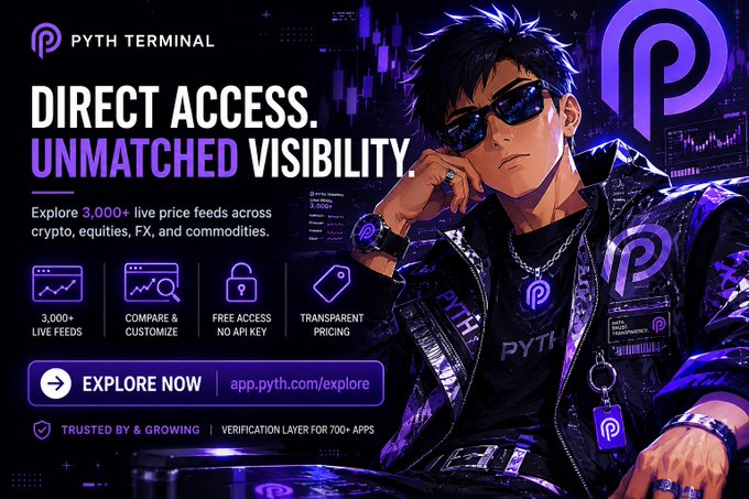 In this image, there is a graphic featuring an anime character wearing a black jacket with multiple logos printed out. The character appears to be looking off into space or staring at something, possibly contemplating the content of the image. Surrounding the anime character are various symbols and text related to cryptocurrency trading, including the term "Pyth Terminal". There is also information about how Pyth Terminal can be used for exploring different markets and tracking live price feeds in crypto, stocks, forex, commodities, and more. The post suggests that there is a connection between the anime character's contemplation and the potential benefits of using Pyth Terminal for trading purposes, as it can help users explore various markets without having to manually monitor prices on their own.