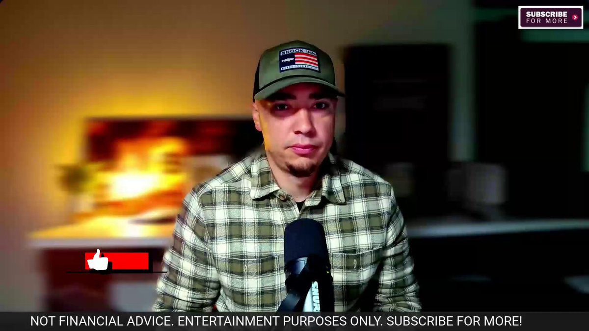 The image shows a man wearing a hat with an American flag design, standing behind a microphone while giving a speech or interview. The caption below the image reads "Focus on what is in the image and how it relates to the post."
