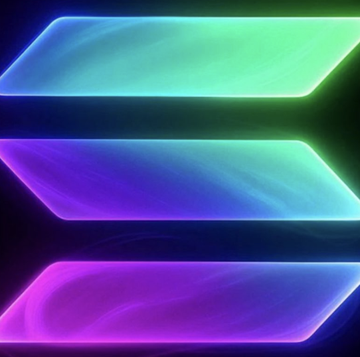 Three glowing, arrow-shaped digital panels in gradients of green, blue, purple, and magenta are stacked vertically against a dark background, evoking a futuristic interface aesthetic. The vibrant neon styling complements the announcement of a new Solana-based prediction markets app launching on Phantom wallet, suggesting forward momentum and digital innovation.