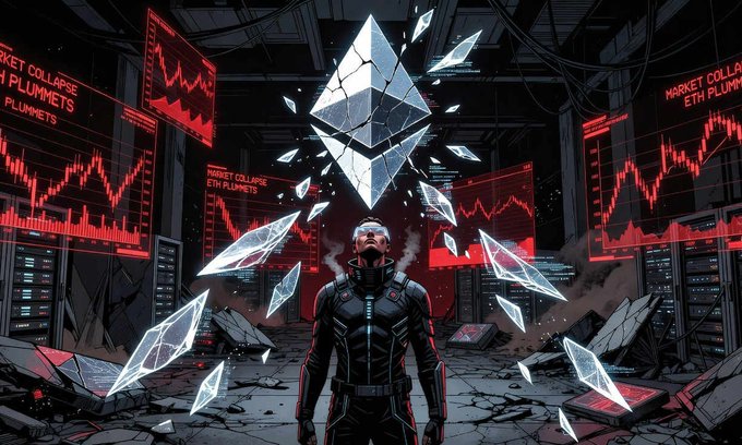 The image features a man standing in front of a computer screen with an etherium crystal above him. The crystal appears to be broken into pieces, suggesting that something has gone wrong or been damaged. The man's position in front of the computer screen indicates that he is likely involved in some sort of digital activity related to cryptocurrency or blockchain technology. The post also mentions Bitcoin and Ethereum, which are both cryptocurrencies with a significant impact on the financial world.