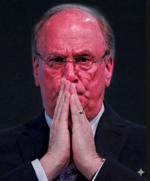 Larry Fink, CEO of BlackRock, is shown in a contemplative pose with hands pressed against his mouth, appearing to be in deep thought or concern—fitting the post's implication that significant Bitcoin and Ethereum transfers to Coinbase may signal a major market move or retail shakeout.