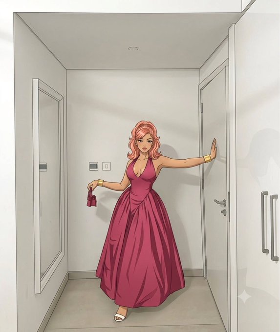 A woman in an elegant pink gown stands in a minimalist hallway, holding a small clutch while touching a wall, as if pausing to reflect—mirroring the post's theme of waiting for the future impact of quantum computing on crypto.

No visible text, numbers, tickers, or names appear in the image.