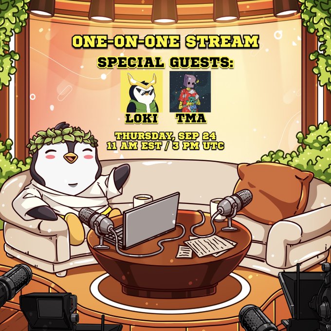 A cartoon promotional graphic advertises a 'ONE-ON-ONE STREAM' with special guests LOKI and TMA on Thursday, September 24.