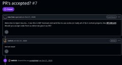 The image shows a GitHub pull request titled "PR's accepted? #7" with a discussion thread referencing commit `0edb1d7` from June 21, 2020, where user "switck" submitted code to the libngu library, which the post alleges was actually authored by Coldcard/CoinKite CTO Peter Gray under an anonymous account.
